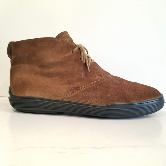 Tod\'s Men\'s Chukka Boots Brown Suede Leather Driver Logo Heel 3 Eye Lace Up Shoe main image 6